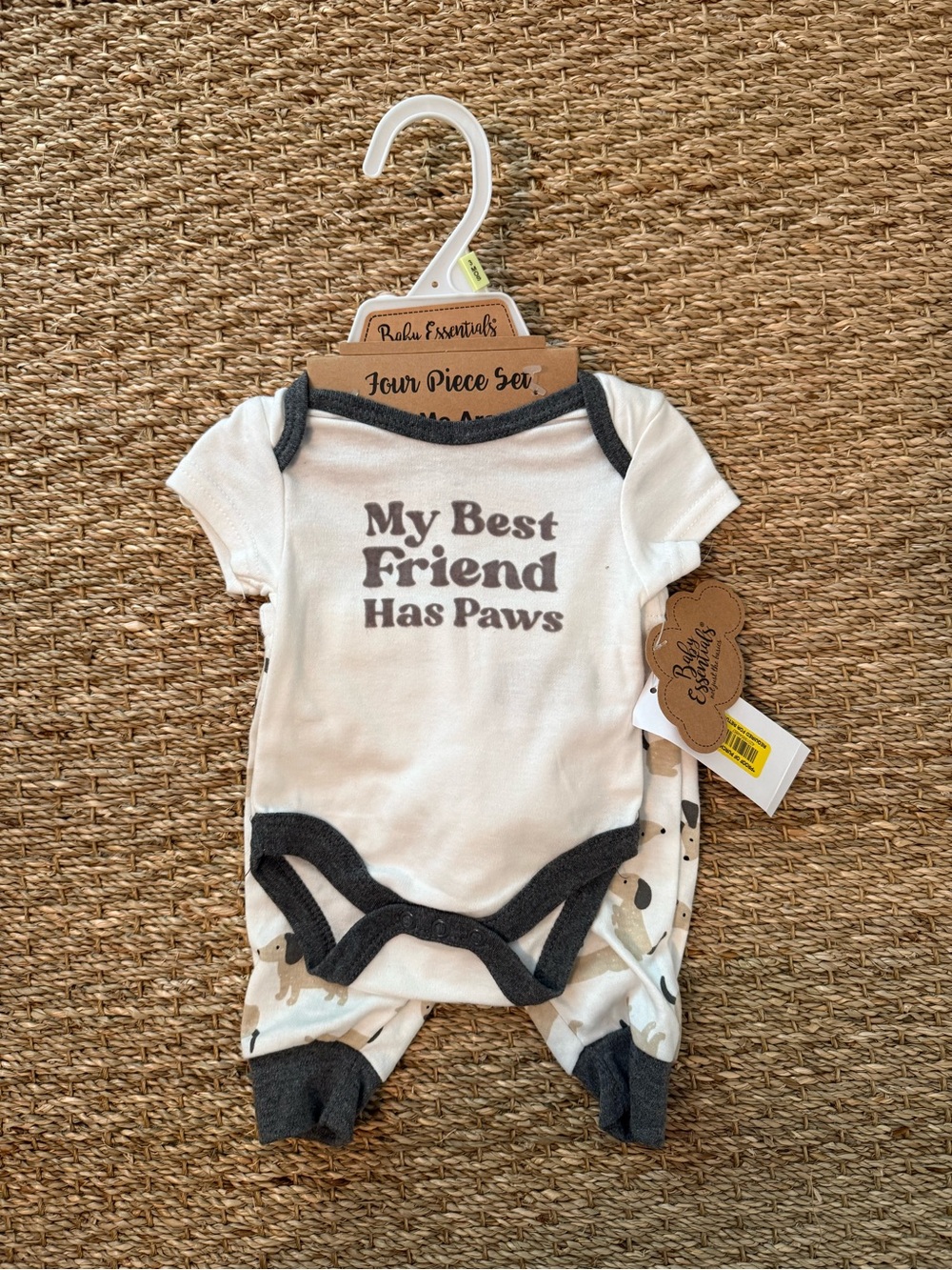 White & Charcoal 'My Best Friend Has Paws' One-Piece Set 3M NWT